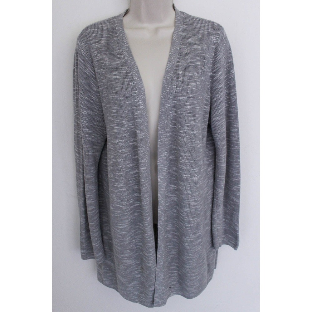 J Jill Cardigan Large Gray Knit Open Front Sweater Long Sleeve Lightweight